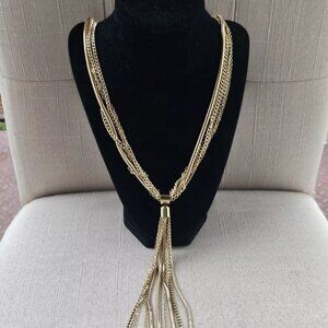 INC International Concept Women Necklace Gold Tone Yneck SNK Chain Long Tassel